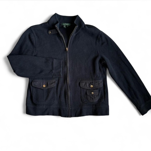 Lauren Ralph Lauren Black Sweater Zip Cardigan Jacket Size XL 100% Cotton Womens - Picture 2 of 7